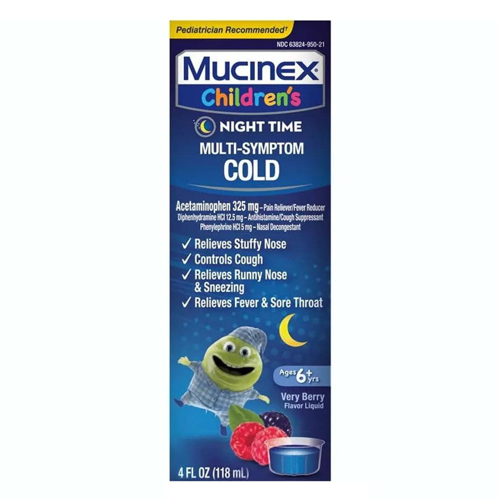 Mucinex Childrens Multi-Symptom, Night Time Cold Liquid, Mixed Berry, 4 oz